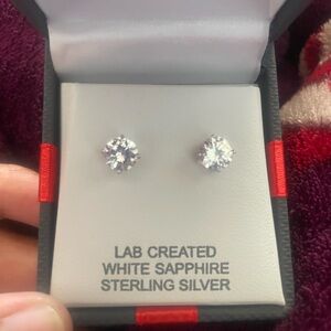NIB Sterling Silver White Sapphire Stud Earrings